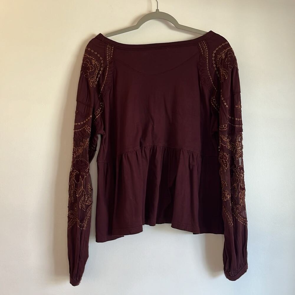 Free People Oversized Cropped Peplum Top Size XS Sheer Embroidered Whimsigoth - Picture 4 of 6